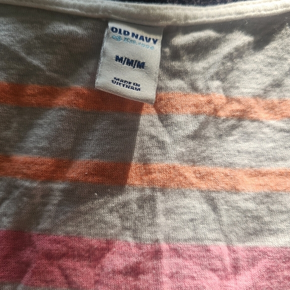 Old Navy Sequin Stripe Tee Shirt Neon Pink Orange Gold M - Picture 4 of 9